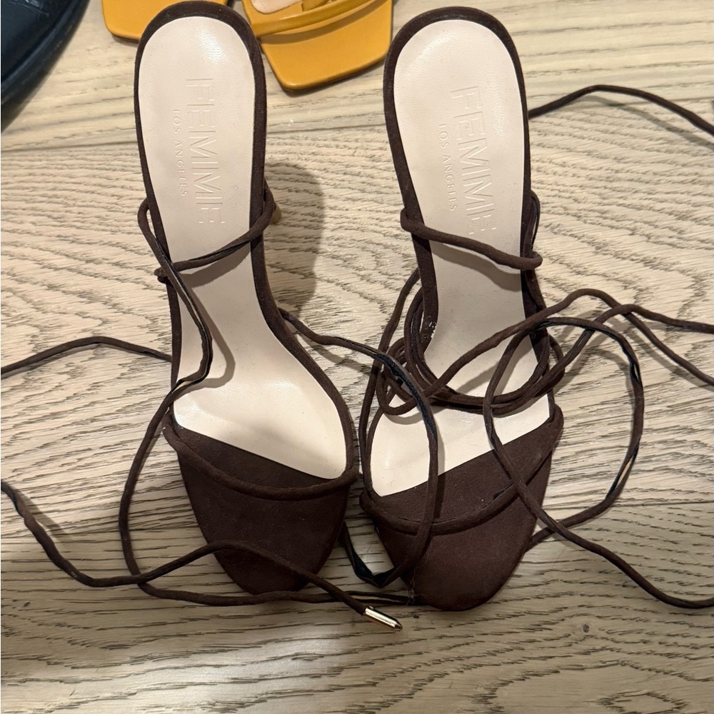 La Femme Dark Brown Strappy Heels
